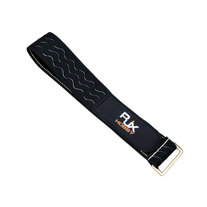 RJXHOBBY non-slip silicone battery strap with wavy grip pattern and metal buckle, black with stitched edges