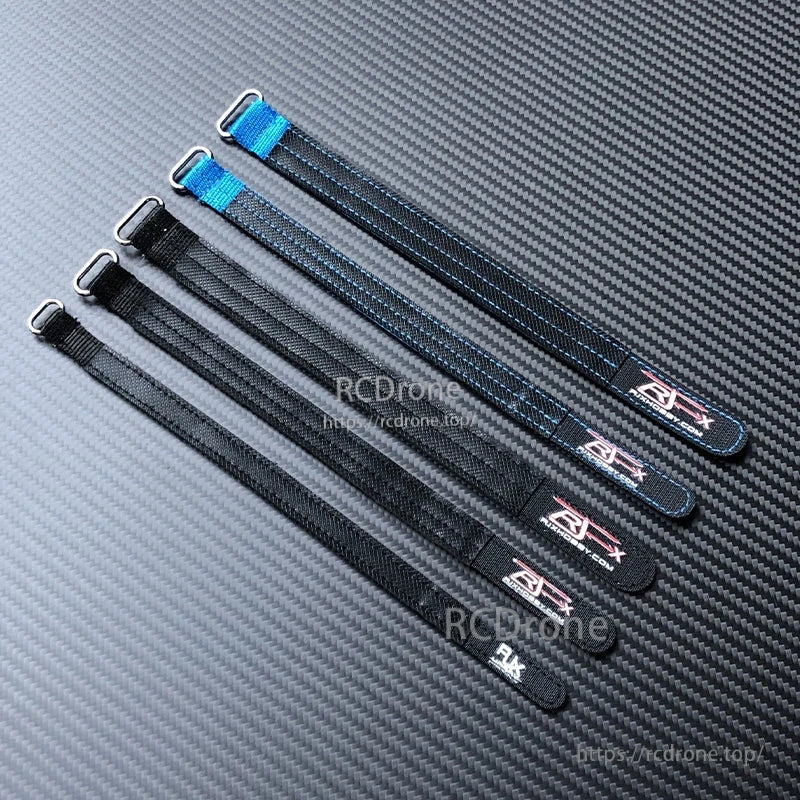 RJXHOBBY 2pcs Kevlar Battery Strap, RJXHOBBY Kevlar battery straps with metal buckles in black and blue for securing LiPo packs on RC models