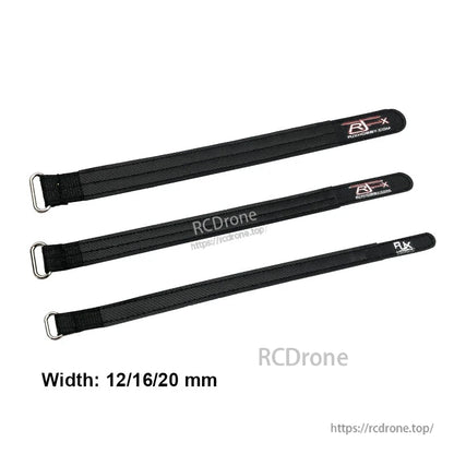 RJXHOBBY 2pcs Kevlar Battery Strap, RJXHOBBY black Kevlar battery straps with metal buckle, shown in 12/16/20 mm width options