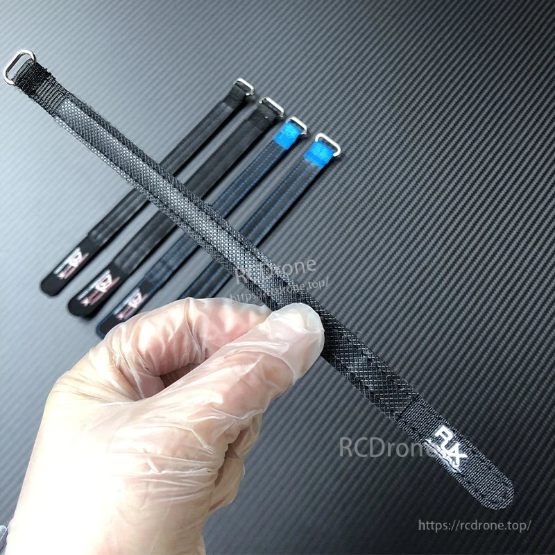 RJXHOBBY 2pcs Kevlar Battery Strap, RJXHOBBY black woven battery strap with metal buckle, shown with multiple straps for securing RC LiPo packs