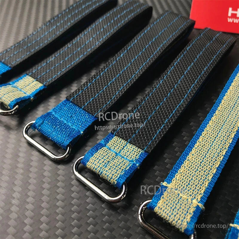 RJXHOBBY 2pcs Kevlar Battery Strap, Blue and black woven battery straps with grippy rubber backing and metal buckles for RC drone batteries