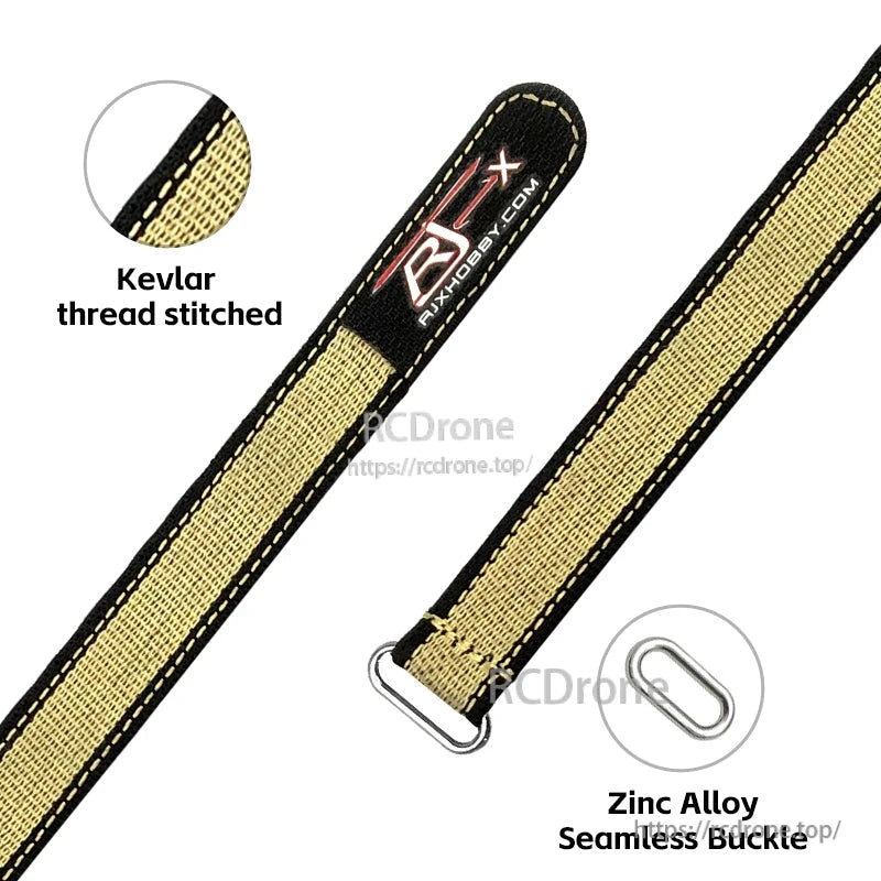 RJXHOBBY 2pcs Kevlar Battery Strap, RJXHOBBY Kevlar battery strap with stitched edges and zinc alloy seamless buckle, black and tan