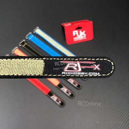 RJXHOBBY 2pcs Kevlar Battery Strap, RJXHOBBY Kevlar battery strap with metal buckle and stitched RJX logo, shown with multiple color straps