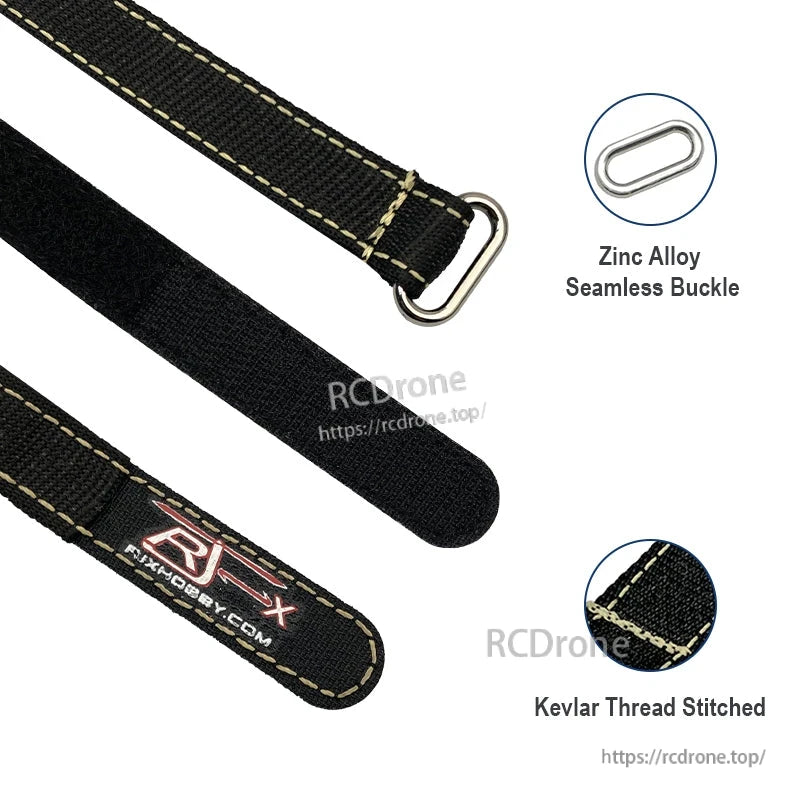 RJXHOBBY 2pcs Kevlar Battery Strap w/ Metal Buckle, 20mm Width, 150-1000mm Length (Black)