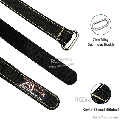 RJXHOBBY 2pcs Kevlar Battery Strap w/ Metal Buckle, 20mm Width, 150-1000mm Length (Black)