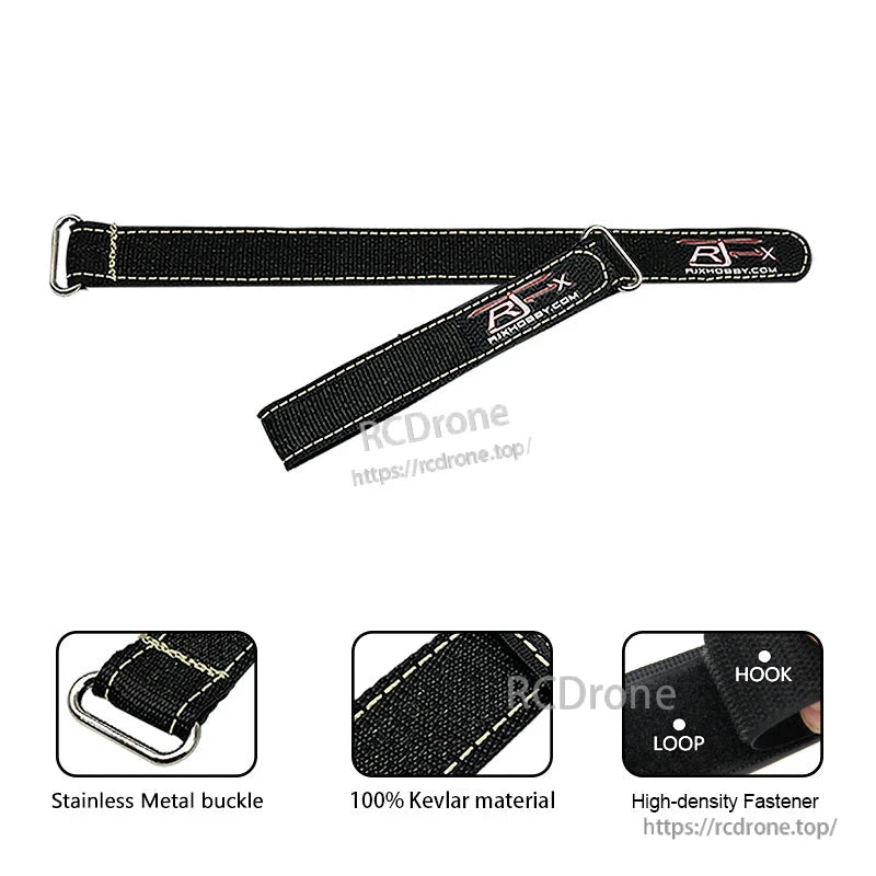 RJXHOBBY 2pcs Kevlar Battery Strap w/ Metal Buckle, 20mm Width, 150-1000mm Length (Black)