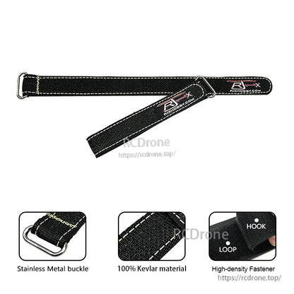 RJXHOBBY 2pcs Kevlar Battery Strap, Two RJXHOBBY Kevlar hook-and-loop battery straps with stainless metal buckle and stitched black webbing