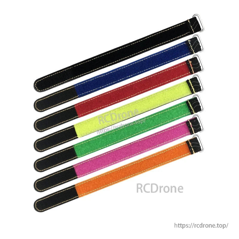 Colorful 20mm RC battery straps with stitched edges and metal buckles, non-slip silicone style