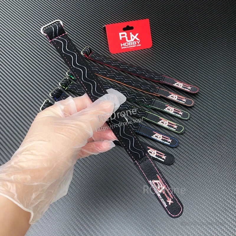 RJXHOBBY non-slip silicone battery strap with metal buckle and colored stitching for RC and FPV batteries