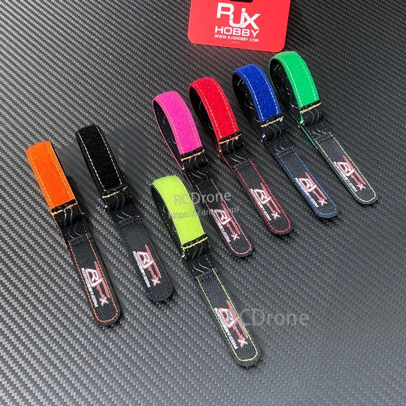 RJXHOBBY silicone battery straps with hook-and-loop closure and stitched edges in multiple colors