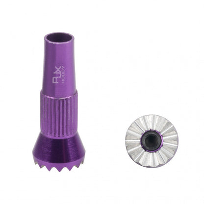 RJXHOBBY 2pcs M4 Aluminum Transmitter Stick, Purple RJXHOBBY M4 aluminum transmitter stick with knurled grip and serrated base, plus bottom view