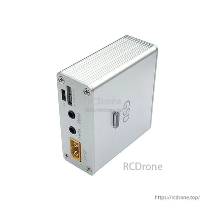 RJXHOBBY GSD fiber-optic data link module in aluminum case with PPM and video ports, 3.5–6S input