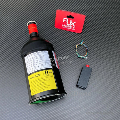 RJXHOBBY fiber-optic data link spool canister with small interface module and wiring harness for FPV drones