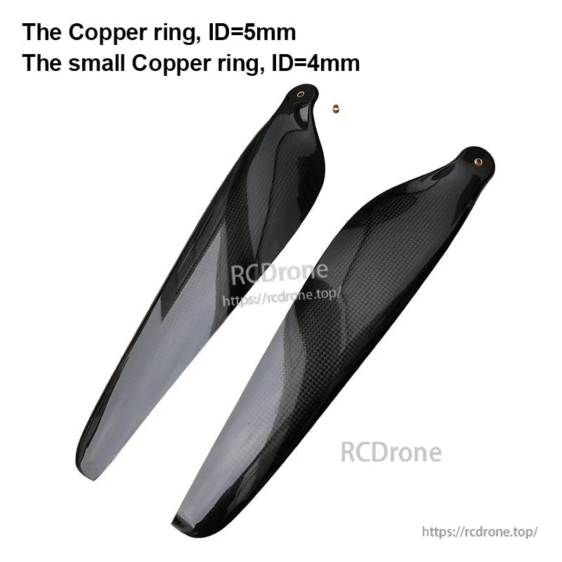 Carbon fiber folding UAV propeller blade pair with copper hub rings (4mm and 5mm inner diameter)