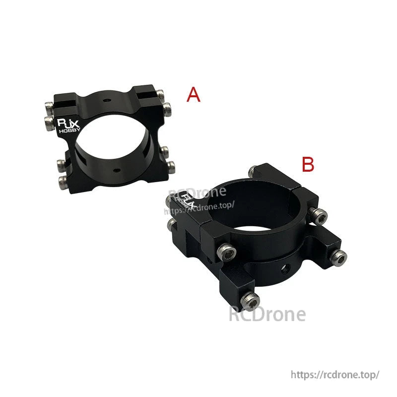 Black RJXHOBBY aluminum alloy clip clamp for 30mm tube, split-ring design with four hex bolts