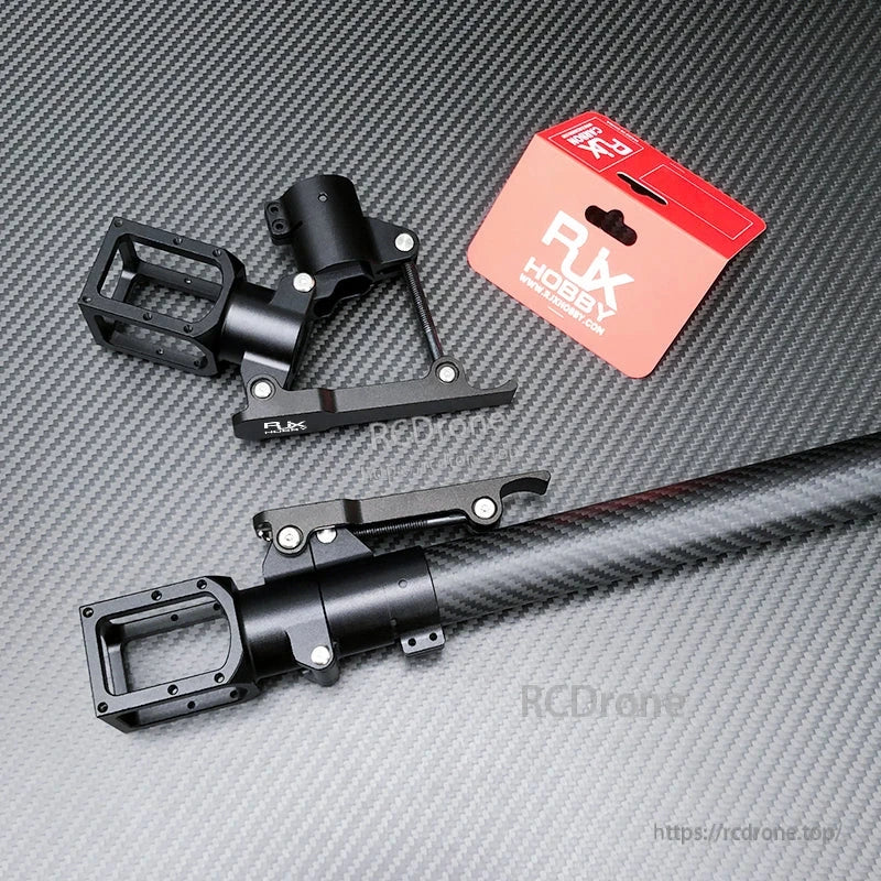 RJXHOBBY folding side arm clamp assembly mounted on a carbon fiber tube, with hinge and mounting plate