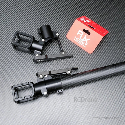 RJXHOBBY folding side arm clamp assembly mounted on a carbon fiber tube, with hinge and mounting plate