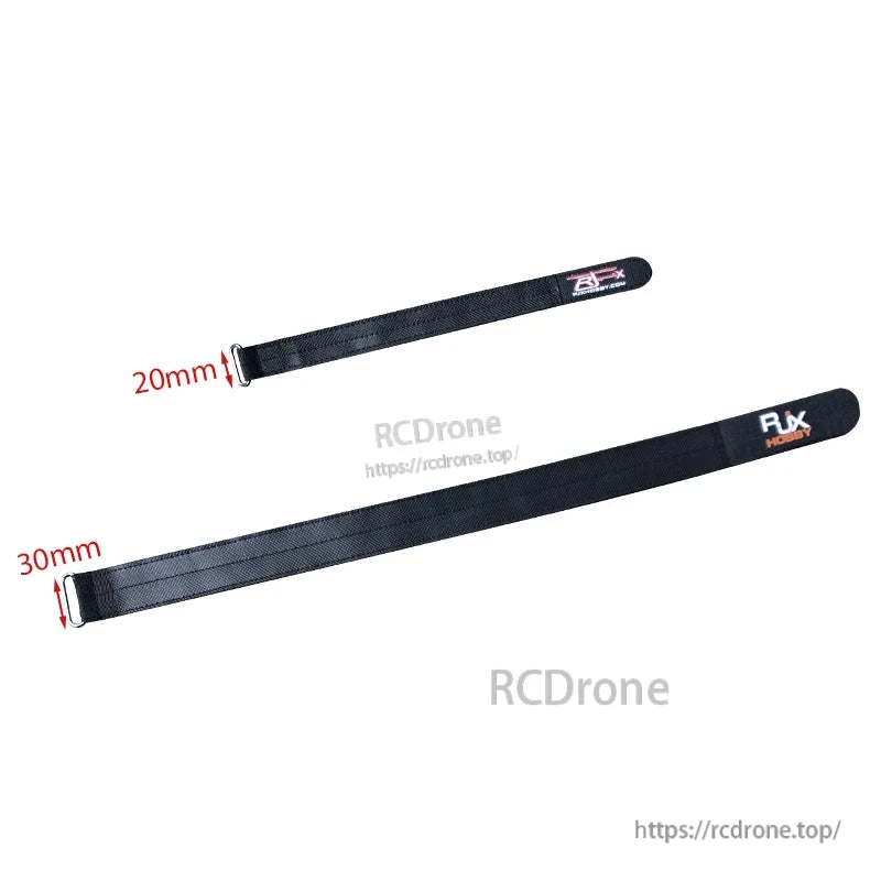 RJXHOBBY 30mm Kevlar Battery Strap, RJXHOBBY black Kevlar battery strap with metal buckle, shown in 30mm width (and a 20mm strap for size comparison)