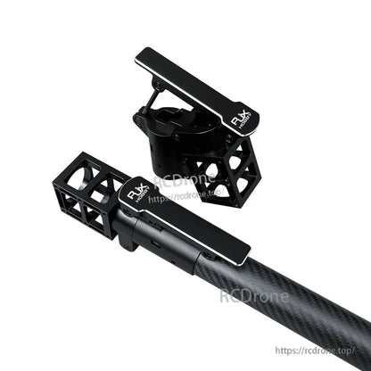 Black RJXHOBBY folding side arm clamp assembly mounted on a carbon-fiber tube for plant protection UAV multicopter