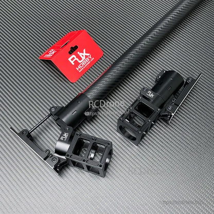 RJXHOBBY folding side arm assembly with carbon fiber tube and black aluminum mounting brackets for UAVs