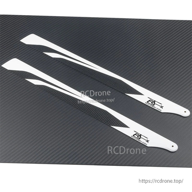 Pair of RJXHOBBY 380mm carbon fiber RC helicopter main blades with black weave finish and white graphics