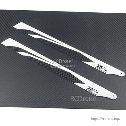 Pair of RJXHOBBY 380mm carbon fiber RC helicopter main blades with black weave finish and white graphics
