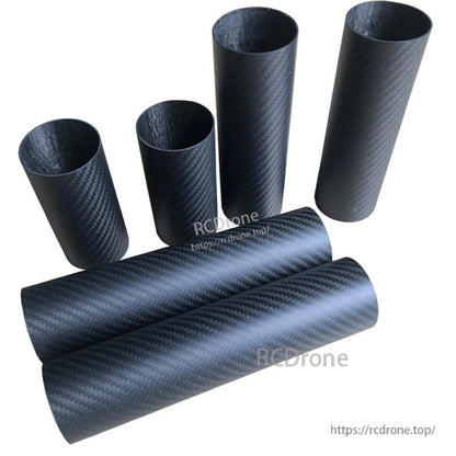RJXHOBBY 3K carbon fiber round tubes with matte woven finish, shown in multiple lengths