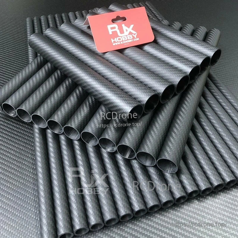 RJXHOBBY 3K carbon fiber round tubes with woven finish, multiple lengths stacked together