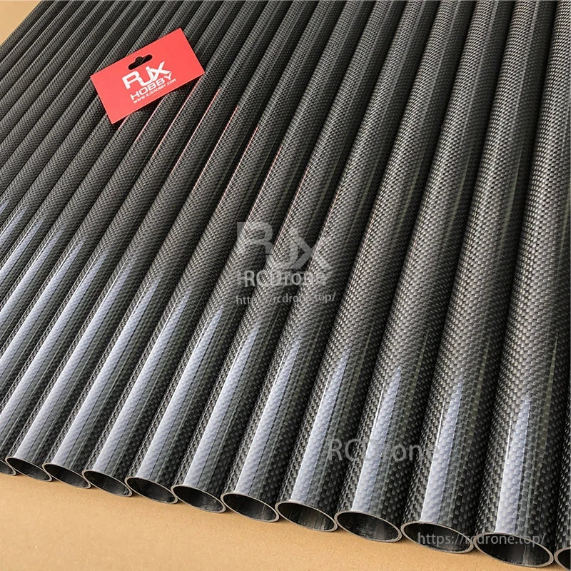 RJXHOBBY 3K carbon fiber round tubes with twill weave finish, stacked in multiple lengths