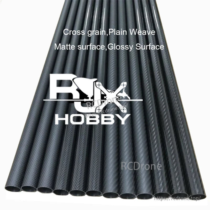 RJXHOBBY 3K carbon fiber round tubes with plain weave cross-grain pattern, bundled together in black finish