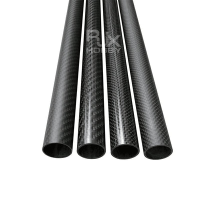 RJXHOBBY 3K Carbon Fiber Round Tube, Four hollow 3K carbon fiber round tubes with woven finish, RJXHOBBY replacement tubing for RC builds