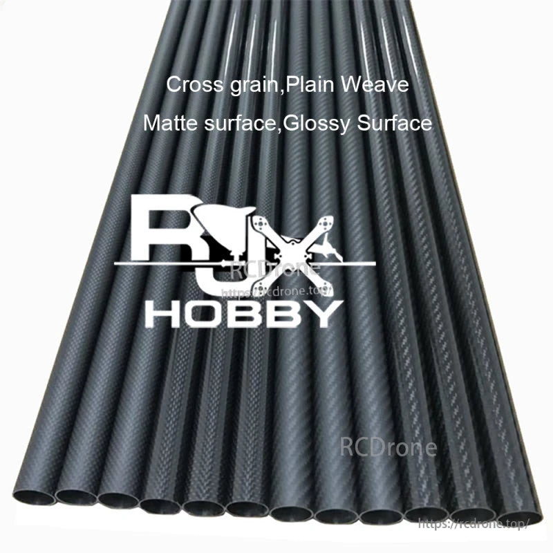 Bundle of RJXHOBBY 3K carbon fiber round tubes with plain-weave texture, matte or glossy surface options