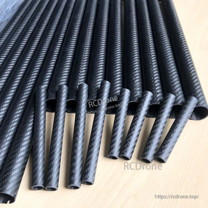RJXHOBBY 3K Carbon Fiber Round Tube, Assorted 3K carbon fiber round tubes with woven finish, shown in multiple diameters and cut lengths