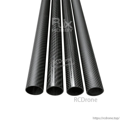 RJXHOBBY 3K Carbon Fiber Round Tube, Four 3K carbon fiber round tubes with twill weave finish, 1200mm length, for RC frame and DIY builds