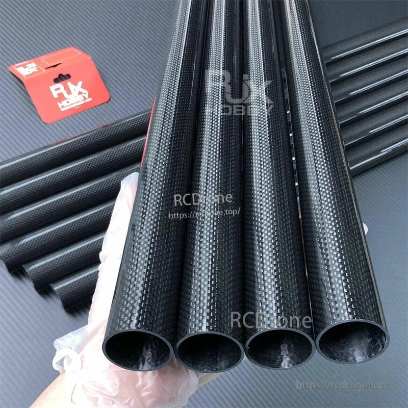 Set of RJXHOBBY 3K carbon fiber round tubes with glossy weave finish, multiple diameters, 1300mm length