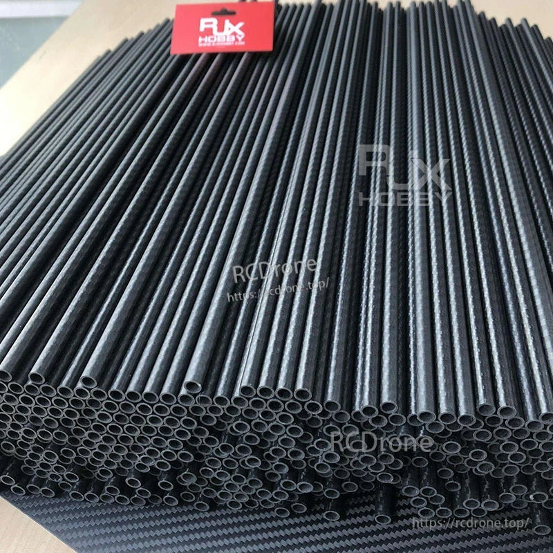 Stack of RJXHOBBY 3K carbon fiber round tubes with hollow ends in assorted diameters