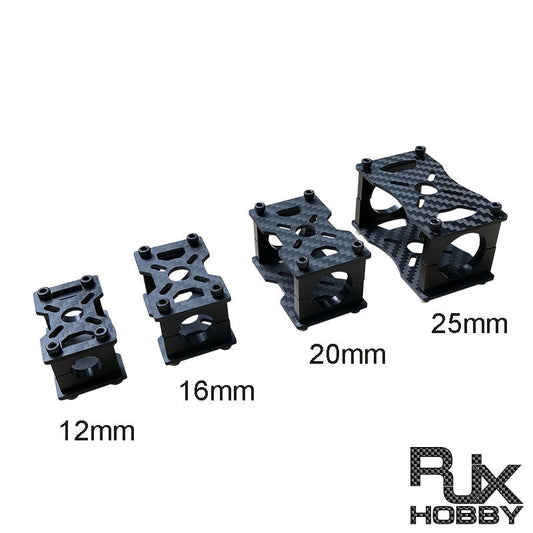 RJXHOBBY carbon fiber tube clamp and motor mount fixture brackets in 12mm, 16mm, 20mm and 25mm sizes
