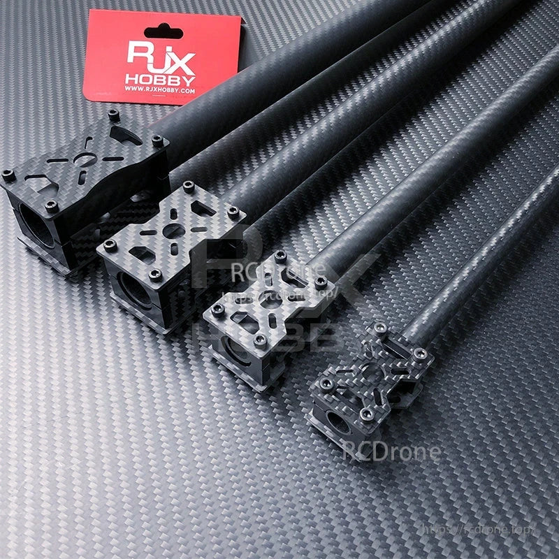 RJXHOBBY carbon fiber tube clamps with motor mount brackets on carbon tubes, with multiple clamp sizes