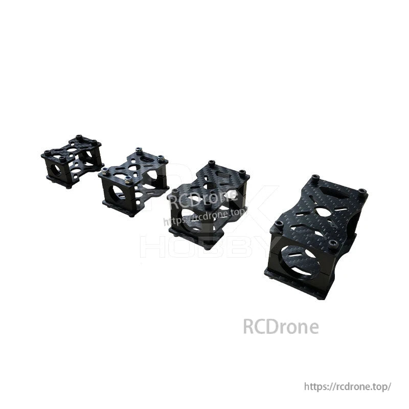 3K carbon fiber tube clamp and motor mount fixture brackets with screw hardware and circular tube cutouts