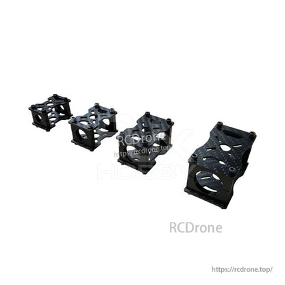 3K carbon fiber tube clamp and motor mount fixture brackets with screw hardware and circular tube cutouts