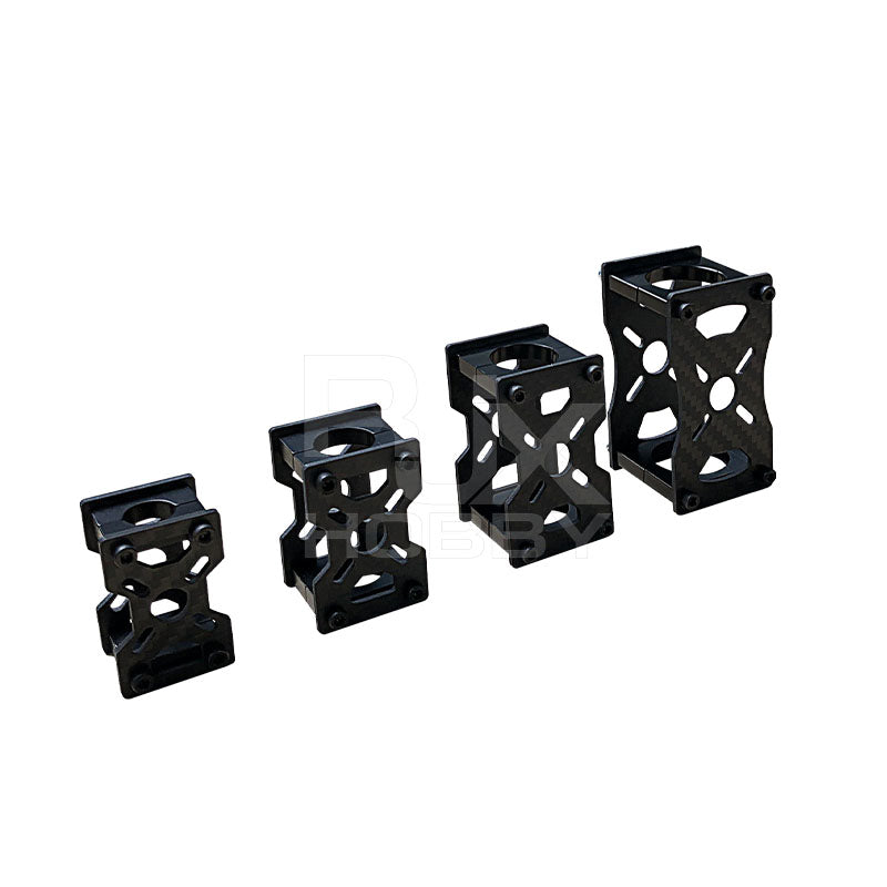 Set of black carbon fiber tube clamp motor mount fixture brackets with bolt-together design and cutout sides