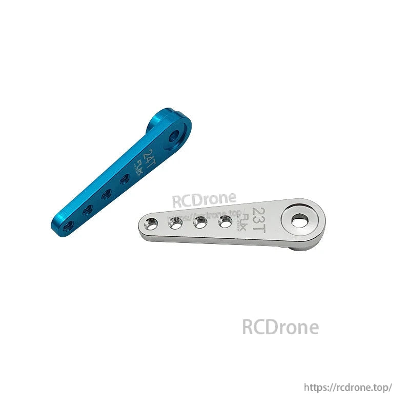 RJXHOBBY 3PCS Metal Servo Arm, Blue and silver RJX metal servo arms with multiple mounting holes, labeled 24T and 23T for RC servos