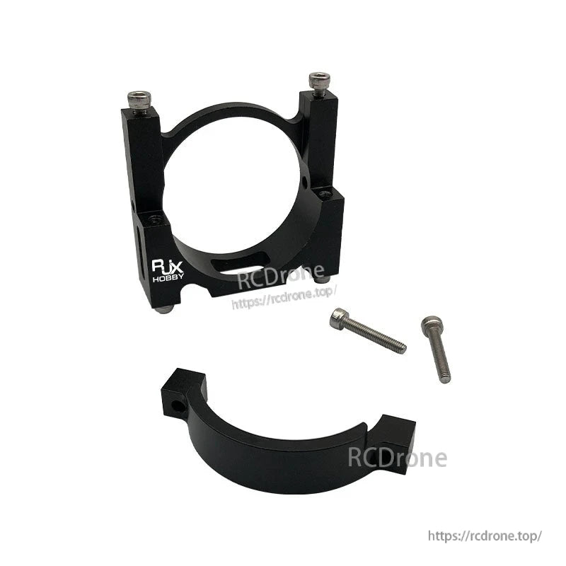 Black aluminum 40mm clip pipe/tube clamp with two-piece bracket design and mounting screws