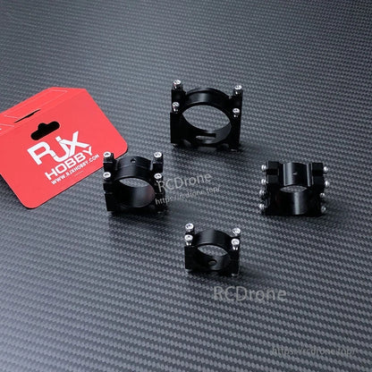 RJXHOBBY black aluminum 40mm clip tube clamp with four screws, for mounting on Ø40mm carbon fiber tube