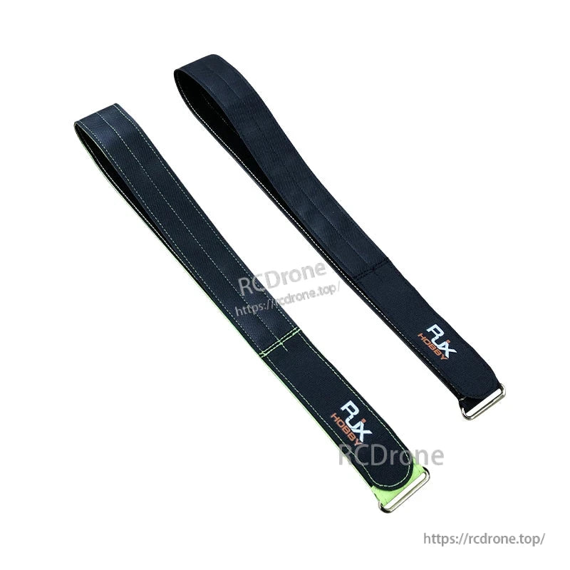 Two RJXHOBBY 40mm Kevlar battery straps with metal buckles, black with stitched edges