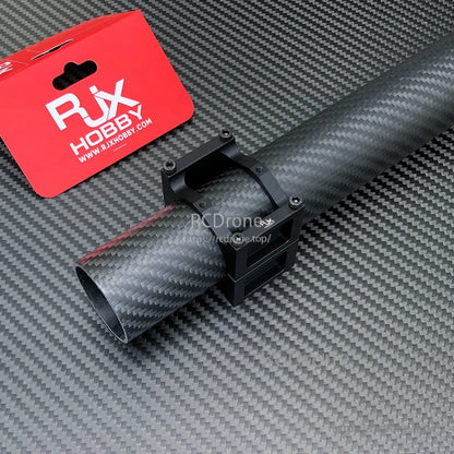 RJXHOBBY black pipe clip clamp mounted on a carbon fiber tube, with four screws and red RJX packaging