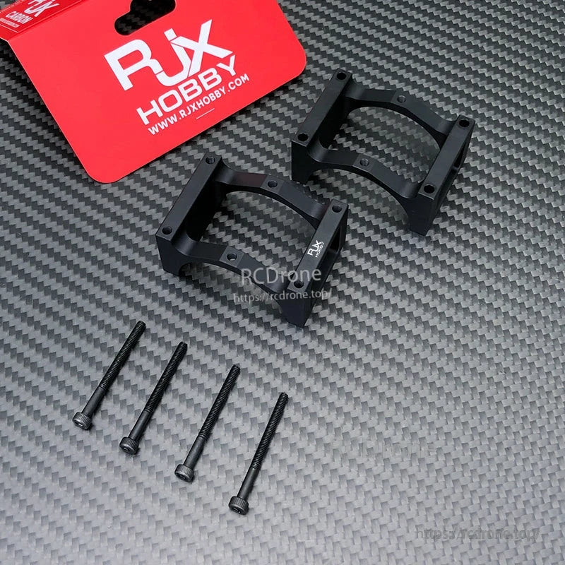 RJXHOBBY 40mm pipe clip tubing clamp set with two black brackets and four mounting screws for carbon tube