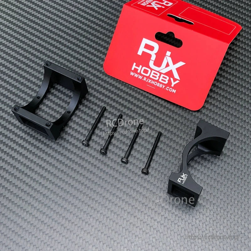 RJXHOBBY 40mm pipe clip tubing clamp set with two black clamp halves and four mounting screws