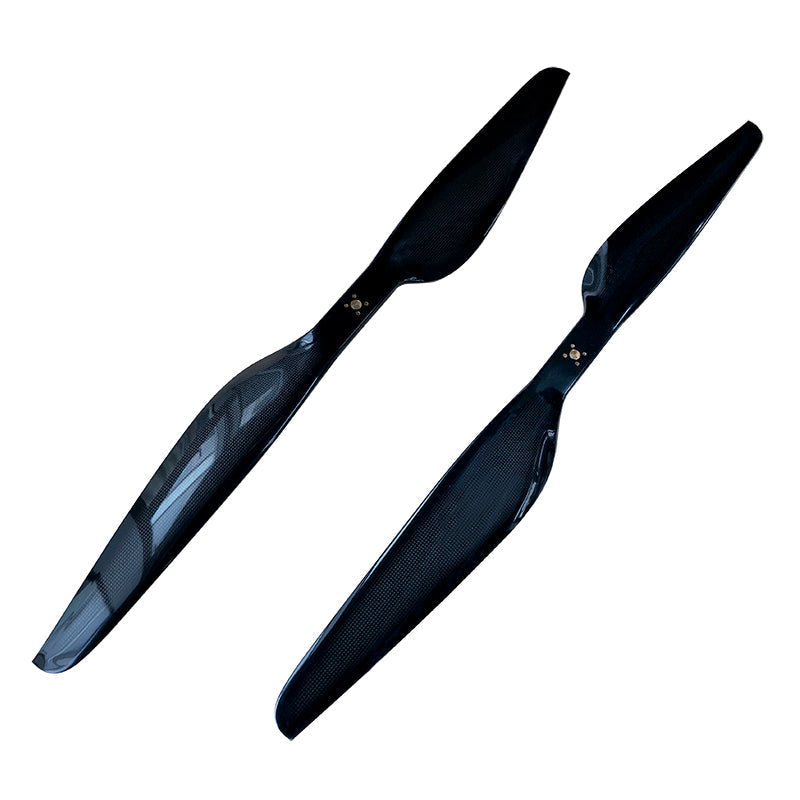 Pair of RJXHOBBY 40x13 inch carbon fiber propellers with two-blade design and glossy black woven finish