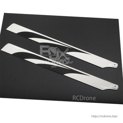 RJXHOBBY 470mm Carbon Fiber Blades, Pair of RJXHOBBY 470mm carbon fiber helicopter main rotor blades in white and black with mounting holes